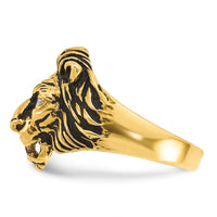 10K Yellow Gold Men's Lion Ring with Round Diamonds and Ruby - 0.10 Carats Total Weight by IBGoodman