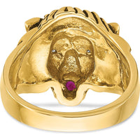 10K Yellow Gold Men's Lion Ring with Round Diamonds and Ruby - 0.10 Carats Total Weight by IBGoodman