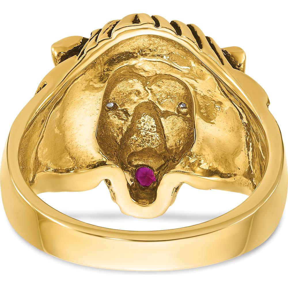 10K Yellow Gold Men's Lion Ring with Round Diamonds and Ruby - 0.10 Carats Total Weight by IBGoodman