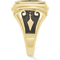 10K Yellow Gold Men's Masonic Ring with Black Enamel and Cushion-Cut Onyx - 12x10mm