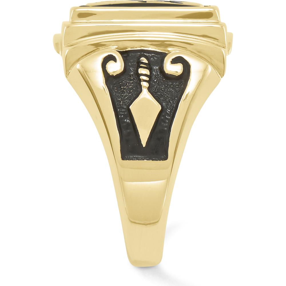 10K Yellow Gold Men's Masonic Ring with Black Enamel and Cushion-Cut Onyx - 12x10mm