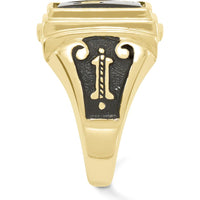 10K Yellow Gold Men's Masonic Ring with Black Enamel and Cushion-Cut Onyx - 12x10mm