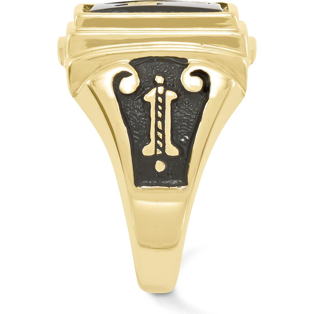 10K Yellow Gold Men's Masonic Ring with Black Enamel and Cushion-Cut Onyx - 12x10mm