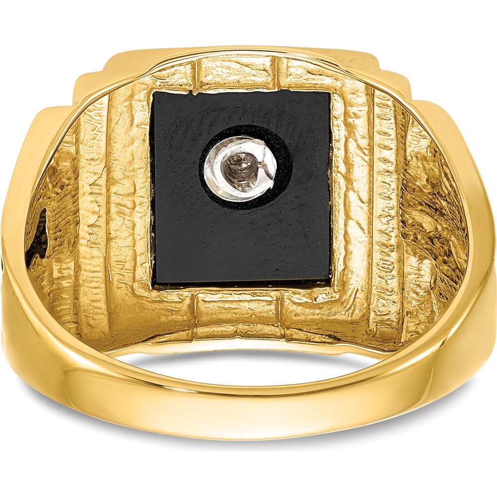 10K Yellow Gold Men's Masonic Ring with Black Enamel and Cushion-Cut Onyx - 12x10mm
