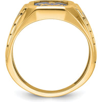 10K Yellow Gold Men's Masonic Ring with Blue Enamel and Lab-Created Sapphire - 12x10mm Octagonal Emerald Cut by IBGoodman
