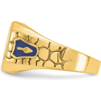 10K Yellow Gold Men's Masonic Ring with Blue Enamel and Lab-Created Sapphire - 12x10mm Octagonal Emerald Cut by IBGoodman