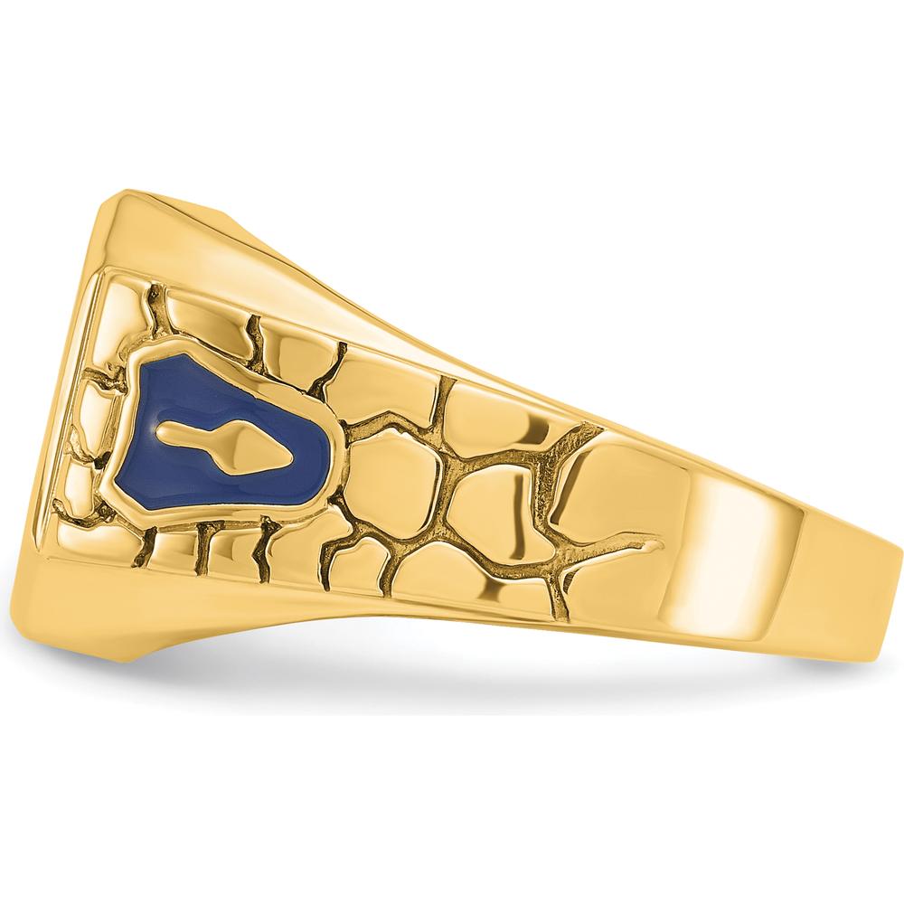 10K Yellow Gold Men's Masonic Ring with Blue Enamel and Lab-Created Sapphire - 12x10mm Octagonal Emerald Cut by IBGoodman