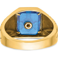 10K Yellow Gold Men's Masonic Ring with Blue Enamel and Lab-Created Sapphire - 12x10mm Octagonal Emerald Cut by IBGoodman