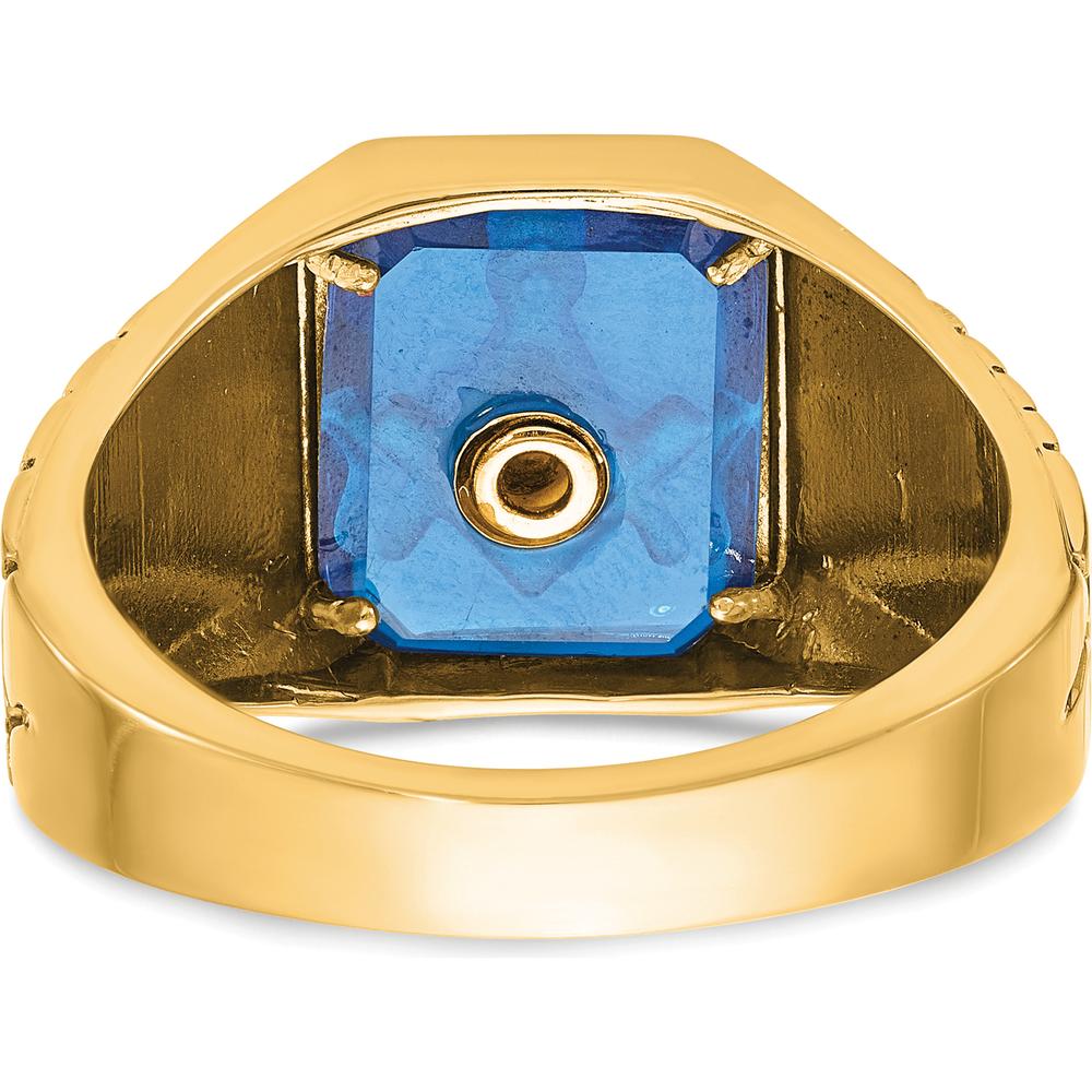 10K Yellow Gold Men's Masonic Ring with Blue Enamel and Lab-Created Sapphire - 12x10mm Octagonal Emerald Cut by IBGoodman