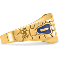 10K Yellow Gold Men's Masonic Ring with Blue Enamel and Lab-Created Sapphire - 12x10mm Octagonal Emerald Cut by IBGoodman