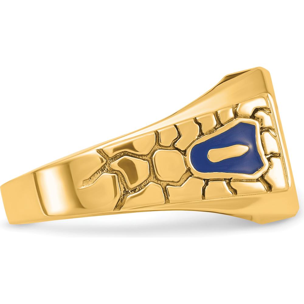 10K Yellow Gold Men's Masonic Ring with Blue Enamel and Lab-Created Sapphire - 12x10mm Octagonal Emerald Cut by IBGoodman