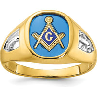 10K Yellow Gold Men's Masonic Ring with Cushion-Cut Lab Created Blue Spinel - 12x10mm by IBGoodman