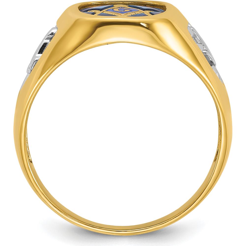 10K Yellow Gold Men's Masonic Ring with Cushion-Cut Lab Created Blue Spinel - 12x10mm by IBGoodman