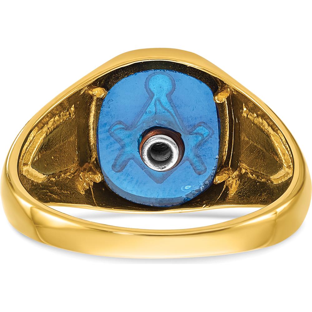 10K Yellow Gold Men's Masonic Ring with Cushion-Cut Lab Created Blue Spinel - 12x10mm by IBGoodman