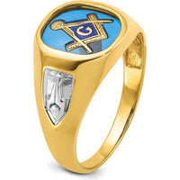 10K Yellow Gold Men's Masonic Ring with Cushion-Cut Lab Created Blue Spinel - 12x10mm by IBGoodman