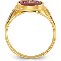10K Yellow Gold Men's Masonic Ring with Lab Created Cushion Ruby and Blue Enamel - 12x10 mm by IBGoodman