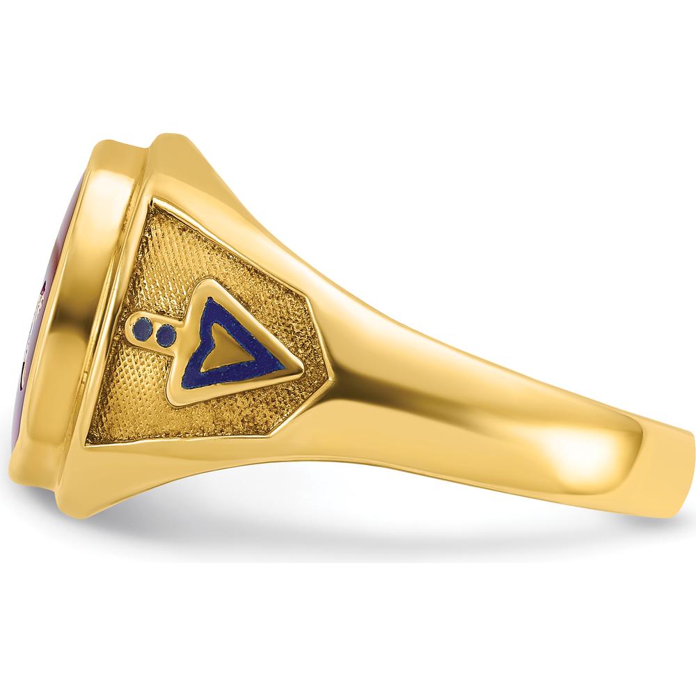10K Yellow Gold Men's Masonic Ring with Lab Created Cushion Ruby and Blue Enamel - 12x10 mm by IBGoodman