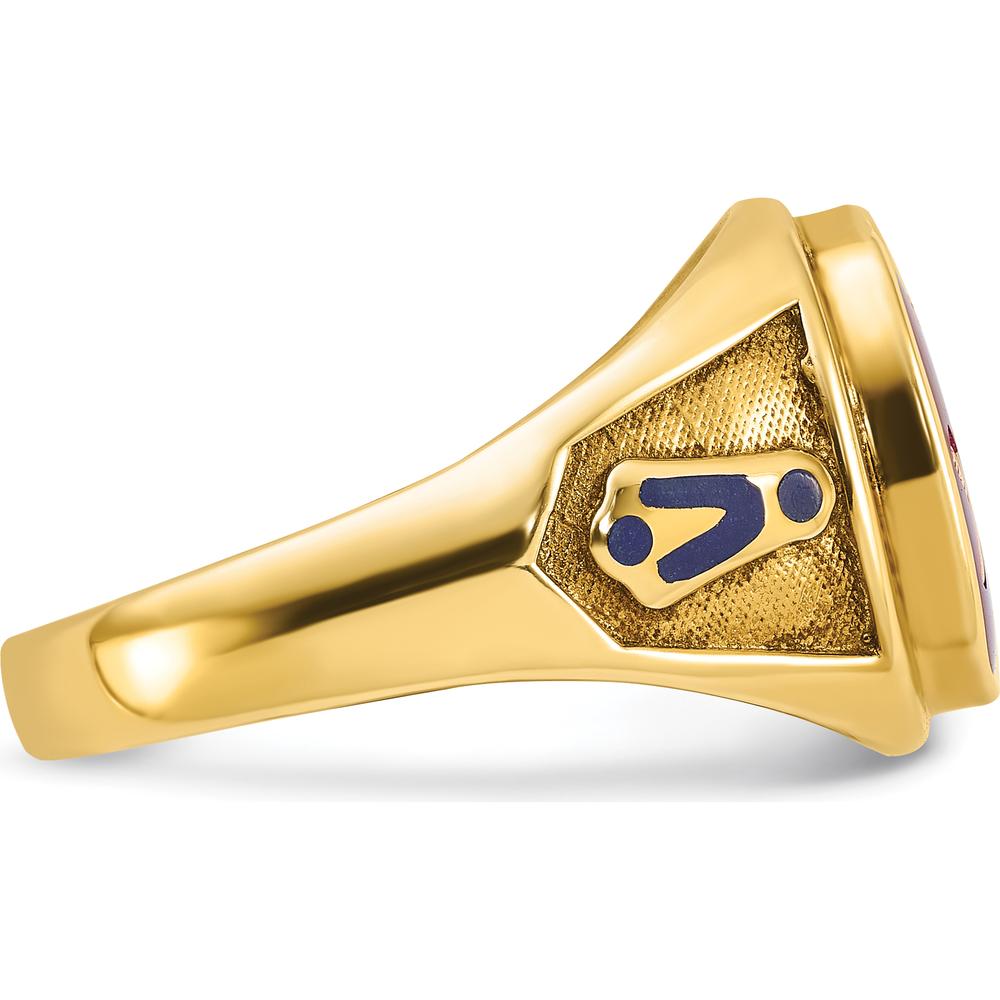 10K Yellow Gold Men's Masonic Ring with Lab Created Cushion Ruby and Blue Enamel - 12x10 mm by IBGoodman