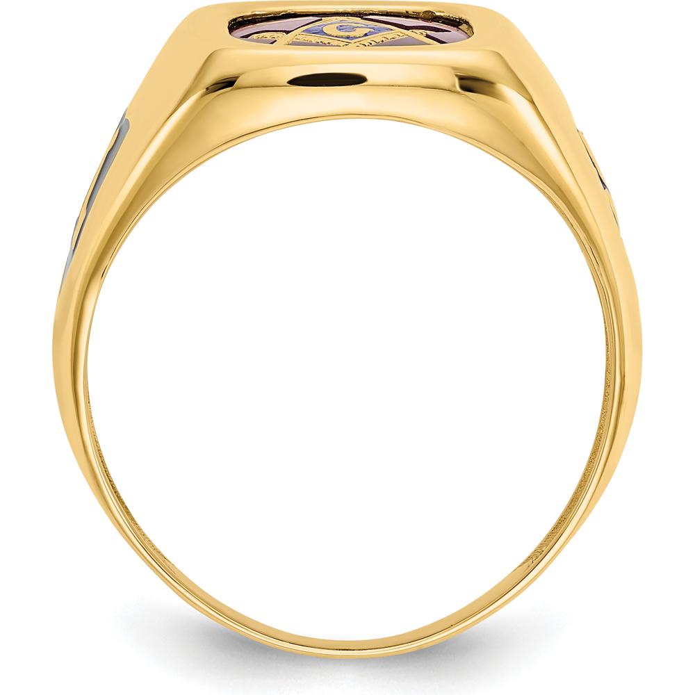 10K Yellow Gold Men's Masonic Ring with Lab-Created Ruby and Black Enamel Accents