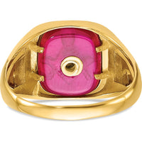 10K Yellow Gold Men's Masonic Ring with Lab-Created Ruby and Black Enamel Accents