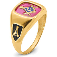 10K Yellow Gold Men's Masonic Ring with Lab-Created Ruby and Black Enamel Accents