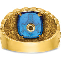 10K Yellow Gold Men's Masonic Ring with Lab Created Sapphire - 12x10 mm Cushion Cut by IBGoodman