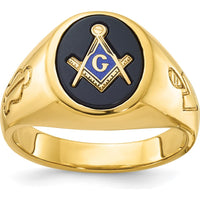 10K Yellow Gold Men's Masonic Ring with Oval Onyx Stone - 12x10 mm