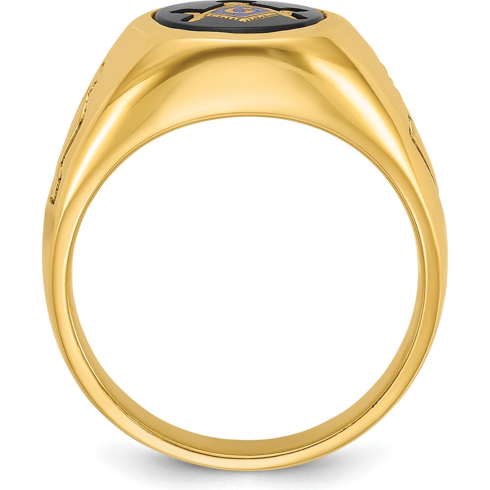 10K Yellow Gold Men's Masonic Ring with Oval Onyx Stone - 12x10 mm