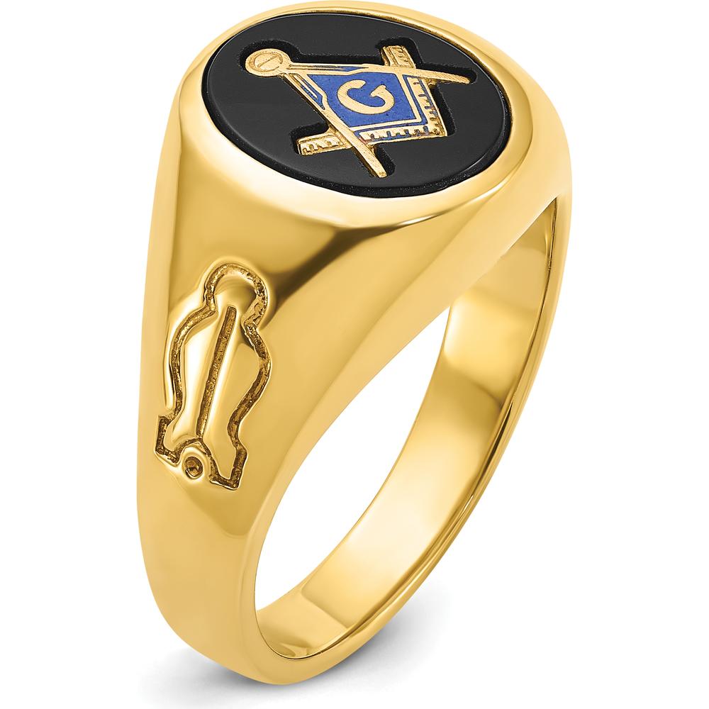10K Yellow Gold Men's Masonic Ring with Oval Onyx Stone - 12x10 mm