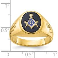 10K Yellow Gold Men's Masonic Ring with Oval Onyx Stone - 12x10 mm