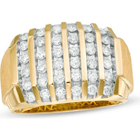 10K Yellow Gold Men's Multi-Row Channel Set Round Diamond Ring - 1.06 Carat Total Diamond Weight by Auriventus