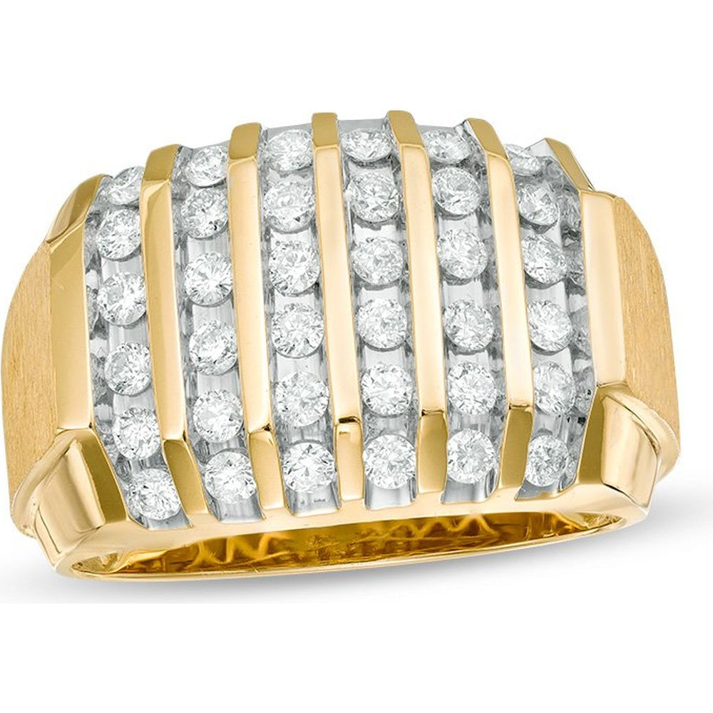 10K Yellow Gold Men's Multi-Row Channel Set Round Diamond Ring - 1.06 Carat Total Diamond Weight by Auriventus