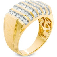 10K Yellow Gold Men's Multi-Row Channel Set Round Diamond Ring - 1.06 Carat Total Diamond Weight by Auriventus