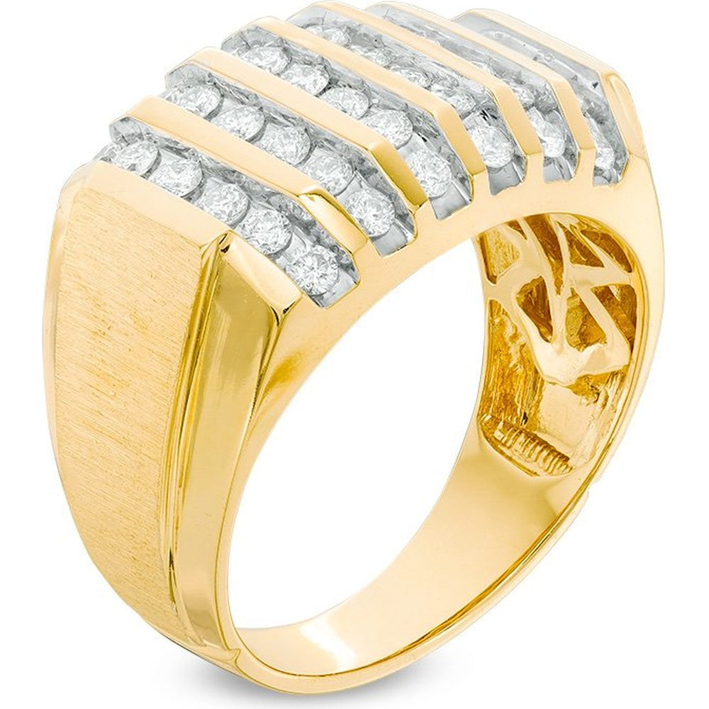 10K Yellow Gold Men's Multi-Row Channel Set Round Diamond Ring - 1.06 Carat Total Diamond Weight by Auriventus