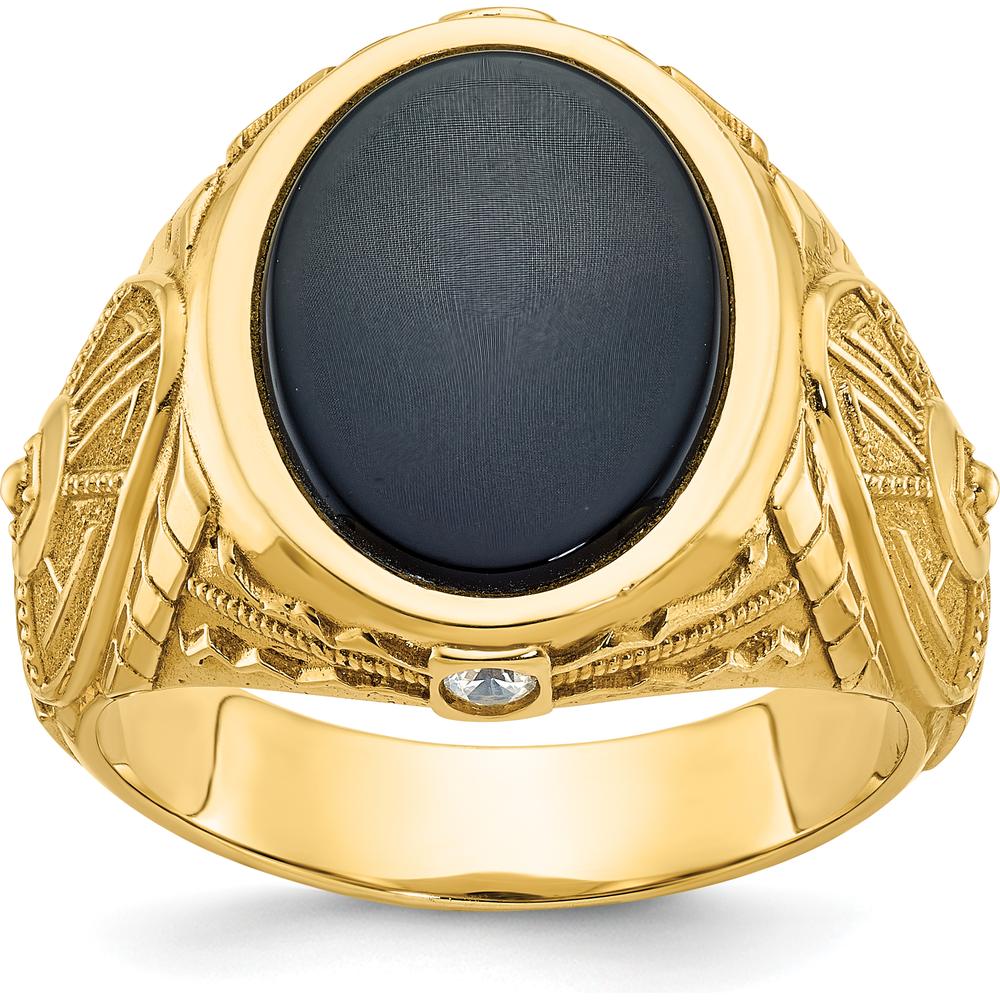 10K Yellow Gold Men's Onyx and Diamond Ring with 0.05 Carats Total Diamond Weight by IBGoodman