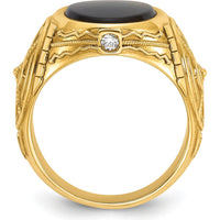 10K Yellow Gold Men's Onyx and Diamond Ring with 0.05 Carats Total Diamond Weight by IBGoodman
