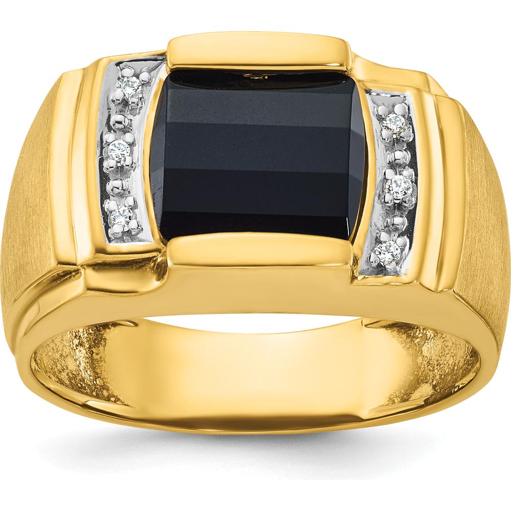10K Yellow Gold Men's Onyx and Round Diamond Band Ring - 2.16 Carats Onyx and 0.07 Carats Total Diamond Weight by IBGoodman