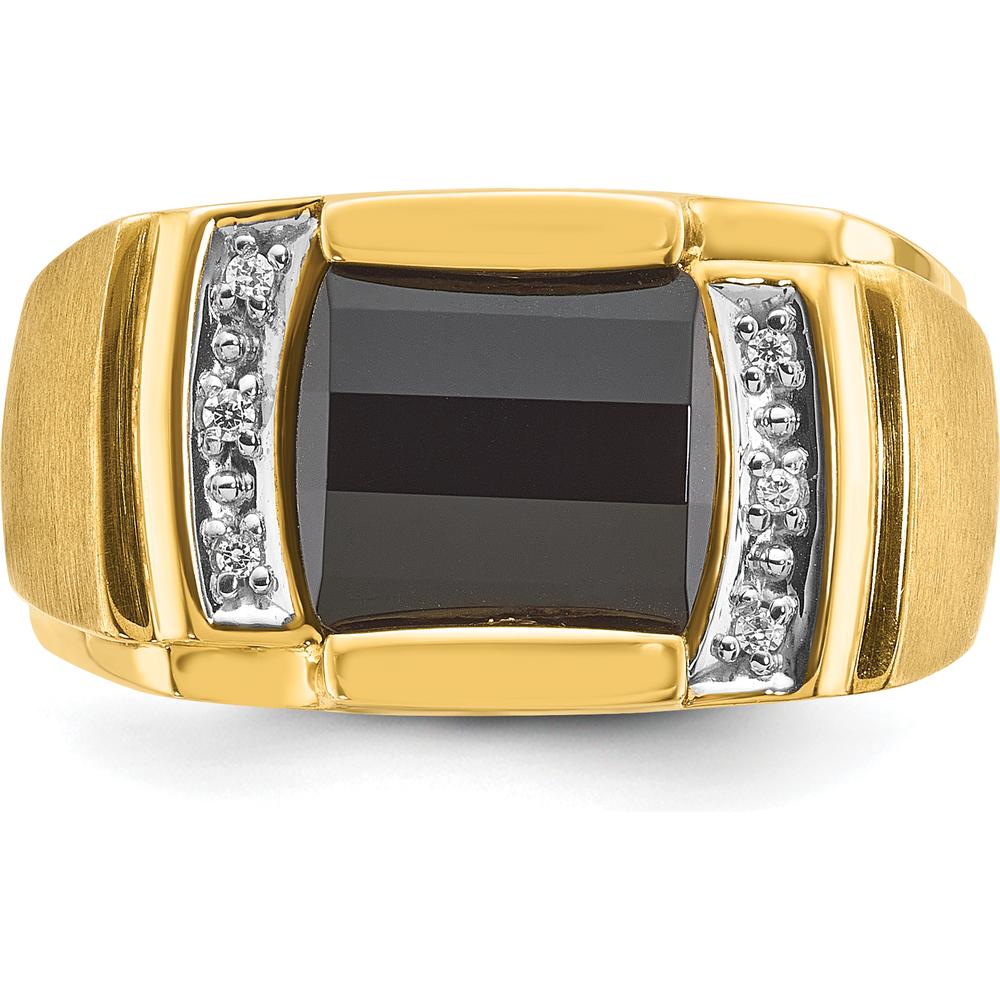 10K Yellow Gold Men's Onyx and Round Diamond Band Ring - 2.16 Carats Onyx and 0.07 Carats Total Diamond Weight by IBGoodman