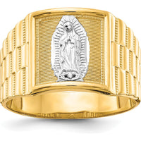 10K Yellow Gold Men's Our Lady of Guadalupe Ring with Rhodium Accent
