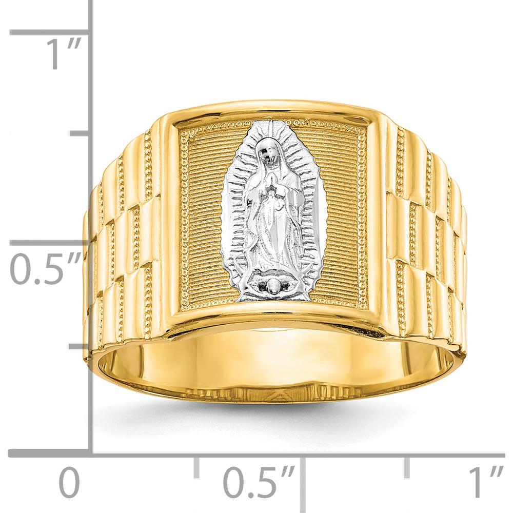 10K Yellow Gold Men's Our Lady of Guadalupe Ring with Rhodium Accent