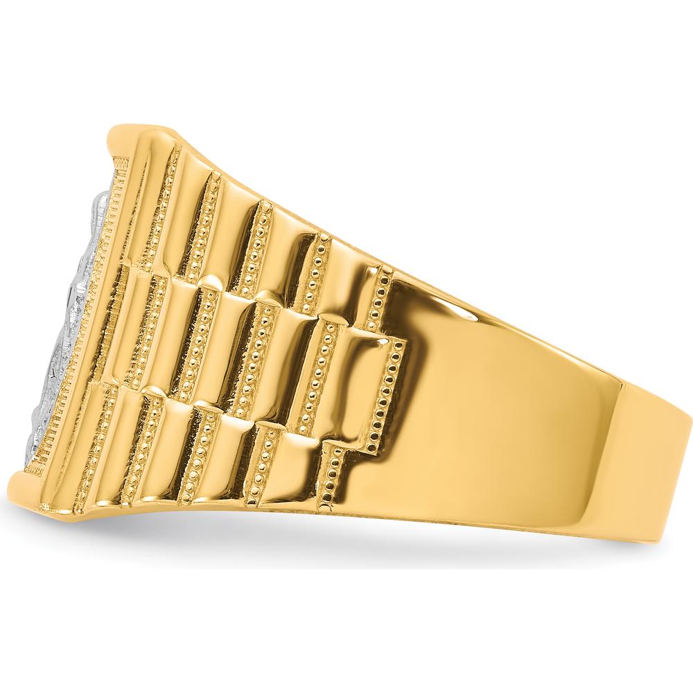 10K Yellow Gold Men's Our Lady of Guadalupe Ring with Rhodium Accent