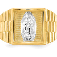 10K Yellow Gold Men's Our Lady of Guadalupe Ring with Rhodium Accent