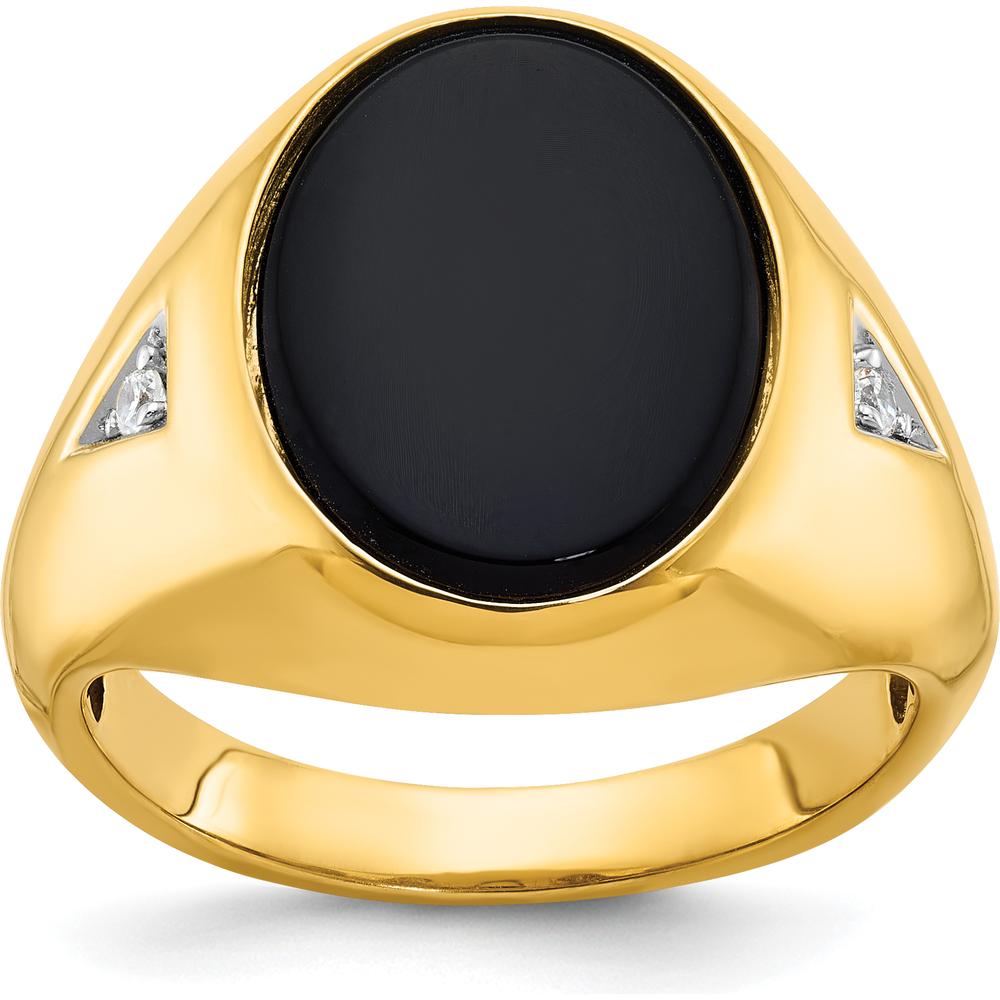 10K Yellow Gold Men's Oval Onyx and Round Diamond Ring - 0.041 Carats Total Diamond Weight by IBGoodman