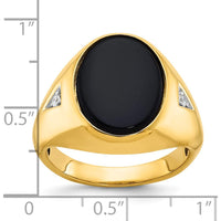 10K Yellow Gold Men's Oval Onyx and Round Diamond Ring - 0.041 Carats Total Diamond Weight by IBGoodman
