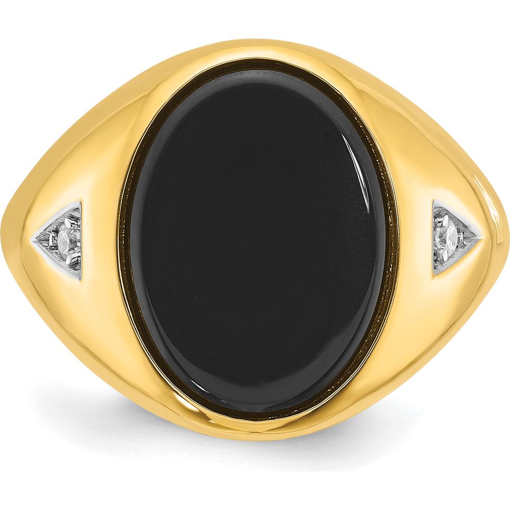 10K Yellow Gold Men's Oval Onyx and Round Diamond Ring - 0.041 Carats Total Diamond Weight by IBGoodman