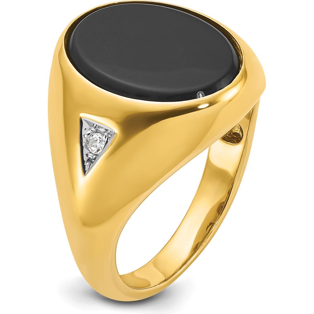 10K Yellow Gold Men's Oval Onyx and Round Diamond Ring - 0.041 Carats Total Diamond Weight by IBGoodman