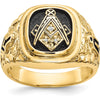10K Yellow Gold Men's Polished and Antiqued Masonic Ring with Round Diamonds - 0.04 Carat Total Diamond Weight