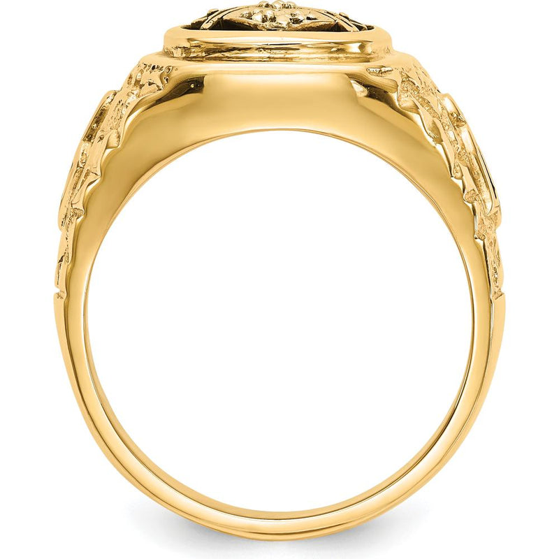 10K Yellow Gold Men's Polished and Antiqued Masonic Ring with Round Diamonds - 0.04 Carat Total Diamond Weight