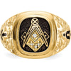 10K Yellow Gold Men's Polished and Antiqued Masonic Ring with Round Diamonds - 0.04 Carat Total Diamond Weight
