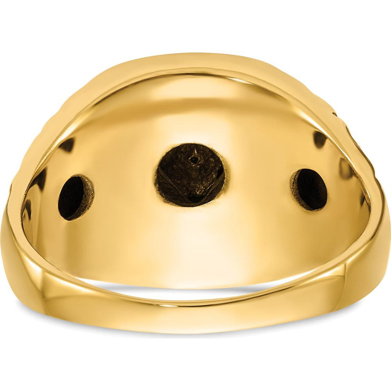 10K Yellow Gold Men's Polished and Antiqued Masonic Ring with Round Diamonds - 0.04 Carat Total Diamond Weight